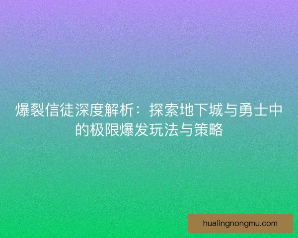 爆裂信徒深度解析：探索地下城与勇士中的极限爆发玩法与策略